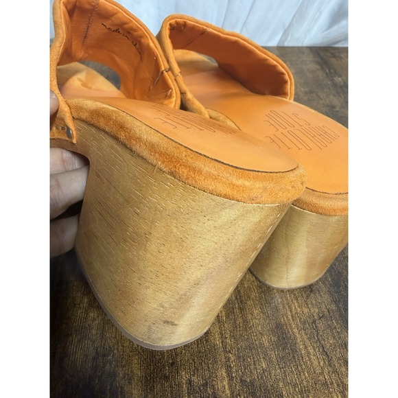 Charlotte Stone Kayla Orange Suede Wood Platform Clogs Women's 8 Sandals - Picture 11 of 16